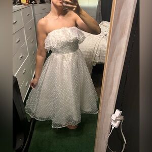 Lulu’s White Strapless Polka Dot Dress